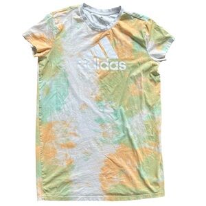Adidas Green Orange Tie Dye Short Sleeve T-Shirt Dress Women's size Large